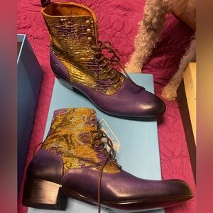 John Fluevog Purple and Gold Men's Boots